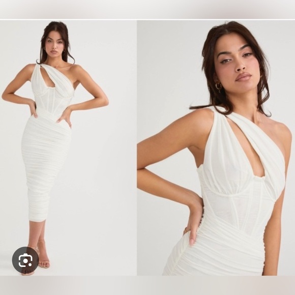 NWT House of CB “Valentina” White Ruched One Shoulder Dress Medium - Picture 2 of 6